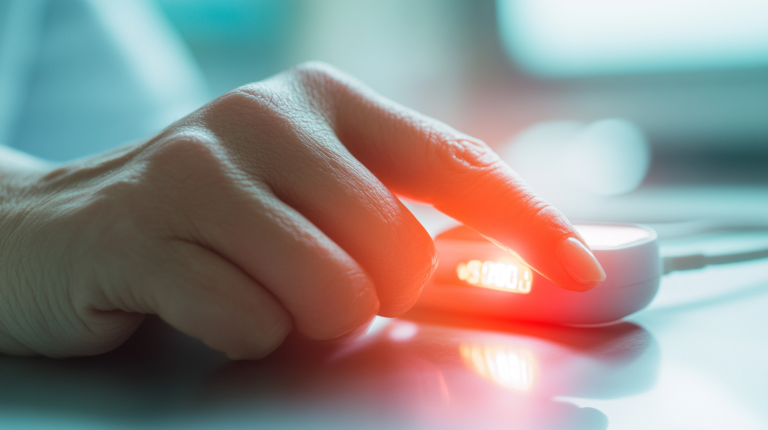 Ręka i pulsoksymetr.