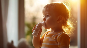 Dziecko inhalujące lek.